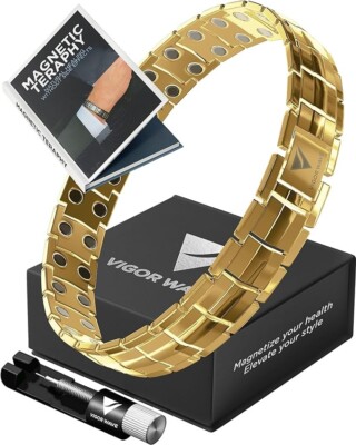 Vigor Wave  Magnetic Therapy TITANIUM Bracelet for Men, Gold [OPEN BOX]
