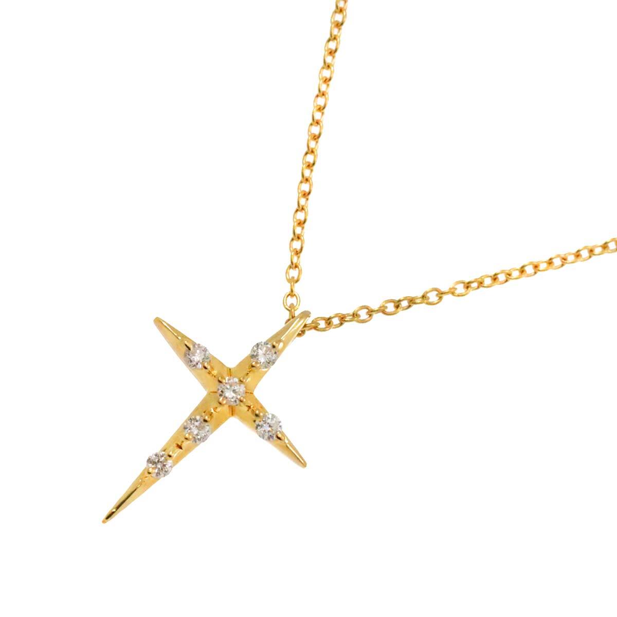 AHKAH Diamond 0.10ct Cross Necklace 18K YG Yellow Gold 750 