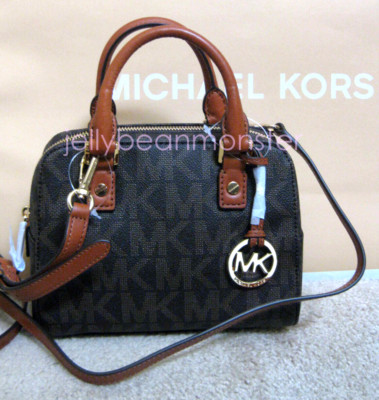 MICHAEL KORS Jet Set Travel Monogram Small Satchel Crossbody Bag Purse Brown