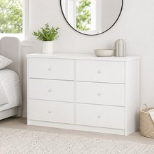 Freya 6-Drawer Wide Chest, 3 + 3 Double Dresser Bedroom Spacious Storage Unit
