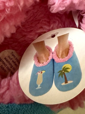 Snoozies Blue Slippers Palm Tree / Pina Colada Women's Size Medium 7/8 New
