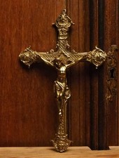 Antique large wall hanging religious brass cr...