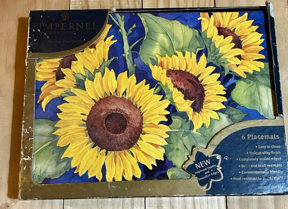 VNTG Pimpernel Premier Collection Sunflower Cork Backed Placemats Set 6 NIB - Image 2 of 4