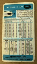 Vintage BENDIX BESLY TAPS Drill Chart Card Decimal Equivalents