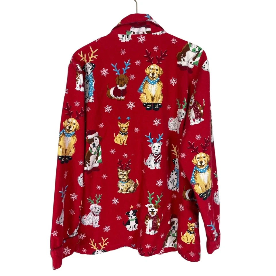 Nick & Nora Navidad Perros Franela Vacaciones Pijama Conjunto Mujer Pequeño Acogedor Salón Foto 3 de 4