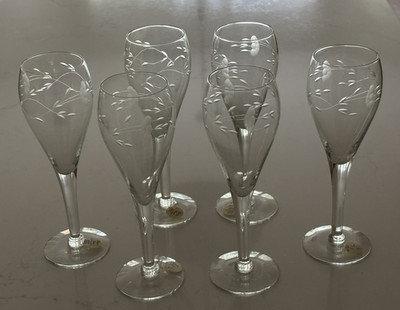 Set of x6~Princess House HERITAGE Tulip Champagne Glasses~Etched Floral~USA~NEW*