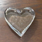 Vintage Blenko USA 3.5" Handmade Clear Glass Heart Paperweight ~ Air Bubble