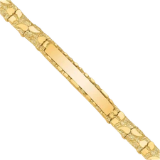 14K Solid Yellow Gold 7mm Nugget ID Bracelet