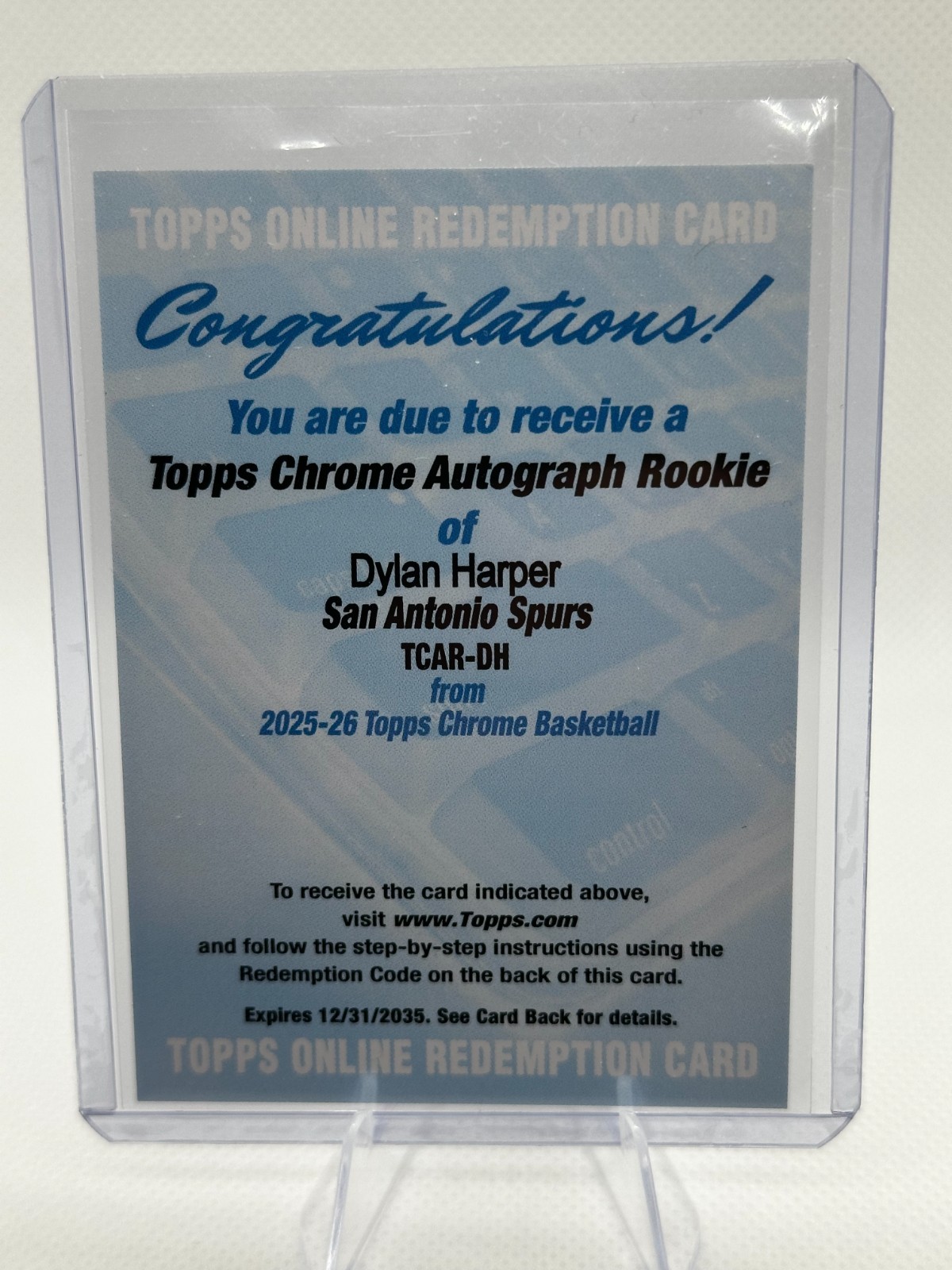 2025-26 Topps Chrome Dylan Harper Rookie Auto Redemption # TCAR-DH SPURS