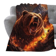 Bear Throw Blanket Ultra Soft Wild Animal Flannel Lightweight 50x40 Inch