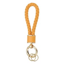Braided Leather Keychain for Car Bag Wallet Gold/Orange Yellow