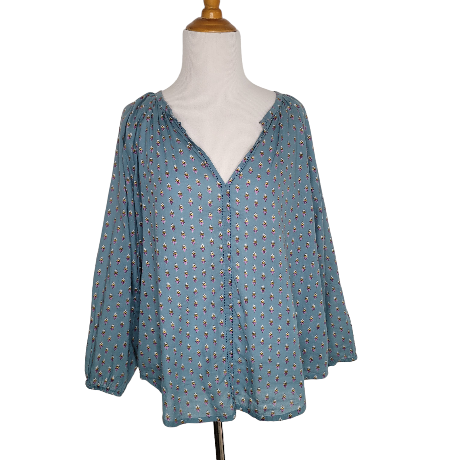 Roller Rabbit Lucy Blouse Blue Cotton Floral Print Relaxed Fit Women Size Medium