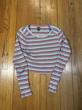 Striped Crew Neck Crop Top Sweater. Women  s Size S.