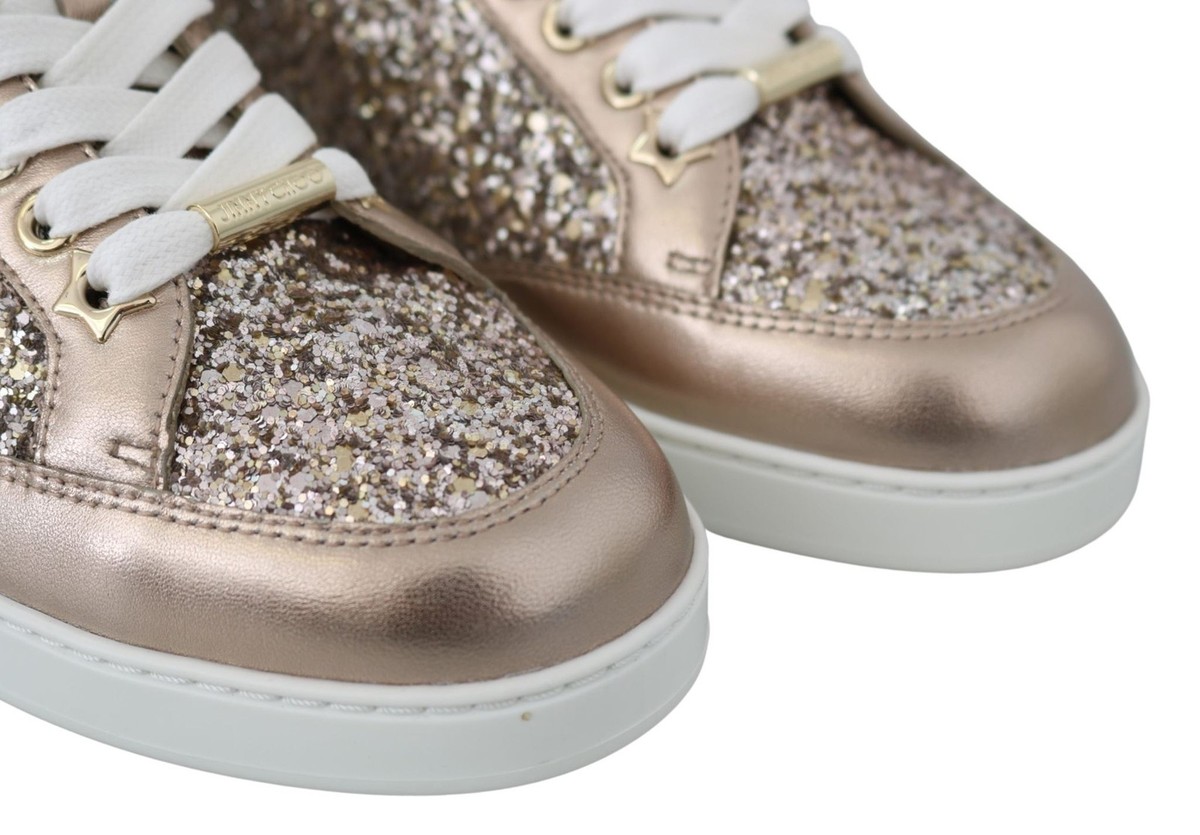Jimmy Choo Miami Women Gold Sneakers Glitter Leather