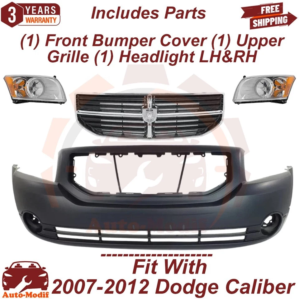 Front Bumper Cover & Headlights With Grille Assembly For 2007-2012 Dodge Caliber Foto 2 de 4