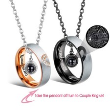 Pair of I LOVE YOU In 100 languages Projection Necklace Paired Couple Gift Rings