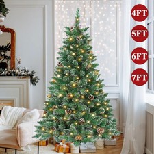 4/5/6/7ft Pine Cone Christmas Tree with LED Lights Bushy Tips Artificial Xmas US