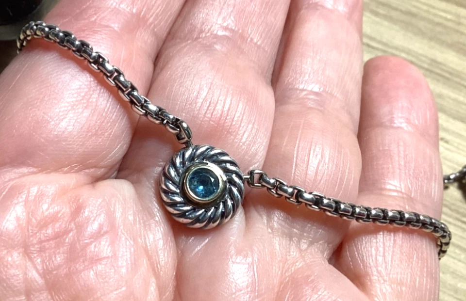 COLLAR COLGANTE DAVID YURMAN PLATA ESTERLINA 14K TOPACIO 16,5 PULGADAS LARGO Foto 2 de 4