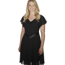 Adrianna Papell Dress Women's 10 Black Asymmetrical Flutter Sleeve Fit & Flare