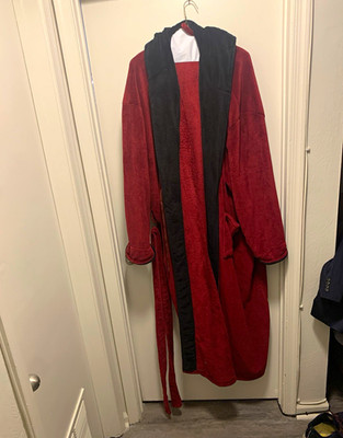 Alexander Del Rossa Men's Red/Black Solid Hooded Robe 4XL Big & Tall Belted