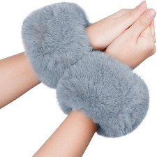 Faux Fur Wrist Cuffs White Arm Warmers for Women Party Costumes Accessory