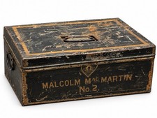 1800s Japanned Tin Document Box Stenciled Malcolm MacMartin No. 2 16x11x6