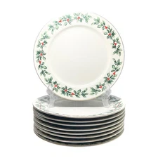 Baum Brothers “Holly” Set of 9 Porcelain Christmas Dinner Plates 10 1/2”
