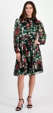 Tahari ASLWomen's Printed Chiffon Tie-Waist Dress Size 4