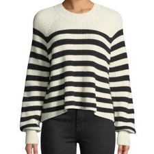 248 VERONICA BEARD Black/White Stripe Cotton Boyd Knit Sweater Women's Medium