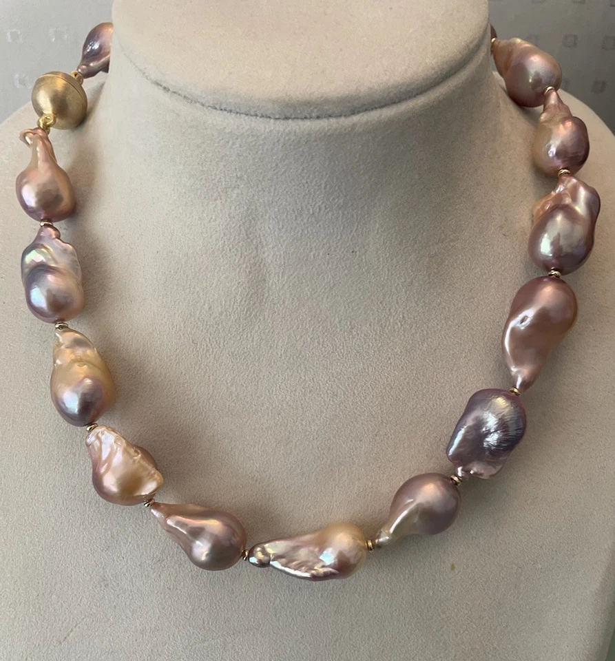 Kasumi/Ming Barock Perlen Kette 925 Sterling Silber Vergoldet - Bild 3 von 4