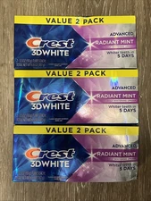Crest 3D White Advanced Whitening Toothpaste Radiant Mint Twin Pack Lot of 3