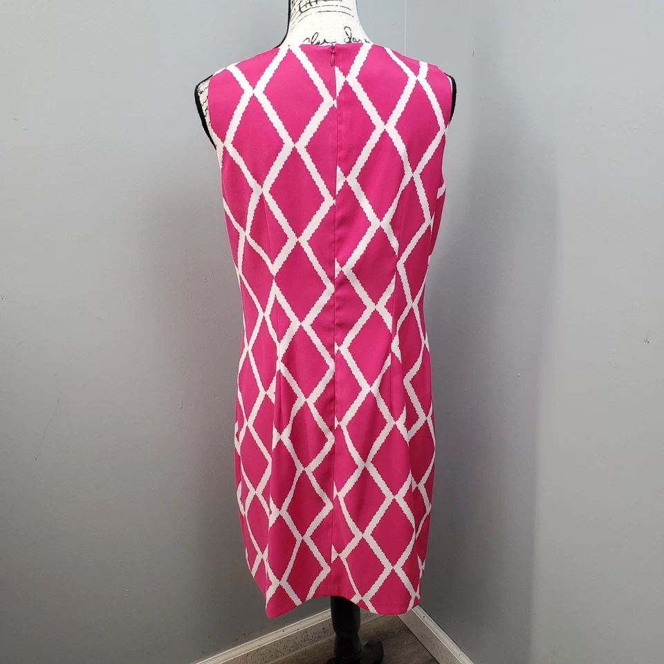 Vestido recto AGB para mujer talla 10 rosa blanco geométrico elástico sin mangas cremallera trasera Foto 2 de 4