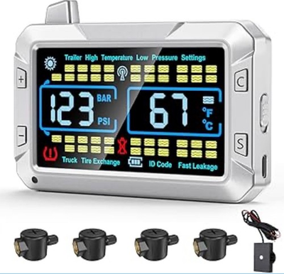 #ad #ad Tire Pressure Monitoring System 4 Flow Thru Sensors 0 188PSI 4.3quot; Color Screen $127.00