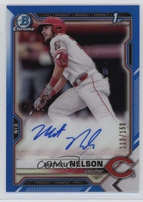2021 Bowman Draft Chrome Pick Blue Refractor 113/150 Matheu Nelson Auto 1u5y