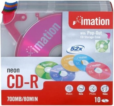Neu IMATION NEON 10er Pack CD-R 80 min 700 MB mit Pop Out CD Aufbewahrungskoffer