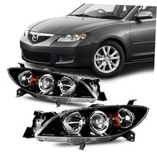 Headlights Assembly Compatible with Amber-Clear-Black/for 2004-2009 Mazda 3