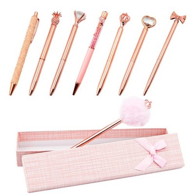 8teiliges RoségoldKugelschreiberSet mit Geschenkbox,Glitzerstifte,Herzkrone,D...