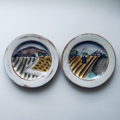 Vietri Tuscany Handpainted Salad Plates 8.5     A  Mountains &  D  Woman   Italy