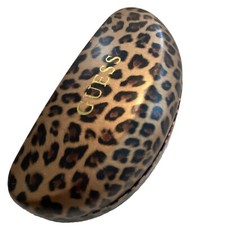 GUESS Leopard Print Hard Shell Half Moon Sunglasses Case Clamshell, No Lens Wipe