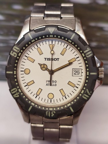 TISSOT PR 50 ATOLLO QUARTZ WHITE DIAL J185/285K SWISS MEN'S FULL WORKING VINTAGE - Picture 3 of 24