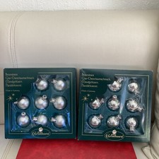 2x Christborn Glas Weihnachtskugeln Set , je 9 Stück Silber mundgeblasen, Vint