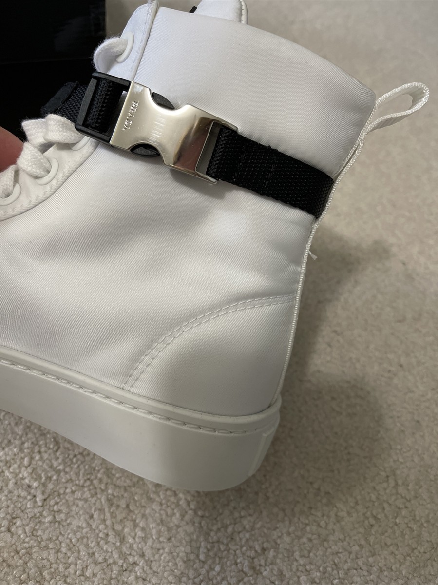 Prada White Re-Nylon High Top Sneakers Booties with Pouches Prada White Re-Nylon High Top Sneakers Booties with Pouches