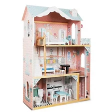 Lil' Jumbl Kids Wooden Dollhouse with Elevator, Balcony & Stairs, Accessories...