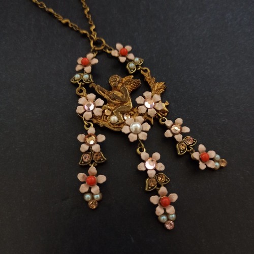 Michal Negrin Necklace Victorian Revival Angel Floral Shabby Chic Romantic VTG - Picture 16 of 17