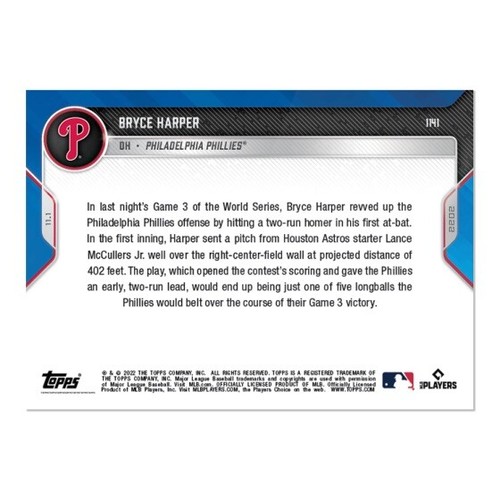 2022 Topps NOW #1141 ⚾️ Bryce Harper ⚾️ Phillies ⚾️ Blast 💥 Starts The G3 Party - Picture 2 of 2