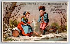 Metropolitan Life Reading, PA Branch Victorian Trade Card Boy & Girl Warm Fire