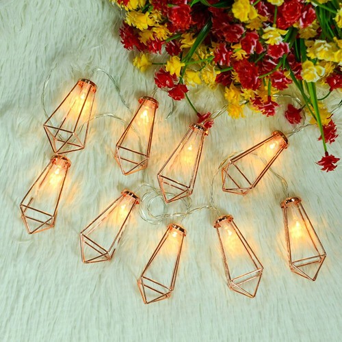 Metal Diamond String Lights Battery Boho Geometric Lantern String Lights Bedroom - Picture 15 of 17