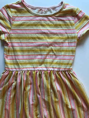 Girls Cat & Jack Size Large 10/12 Short Sleeve Dress Yellow with Pink Stripes - Picture 3 of 12