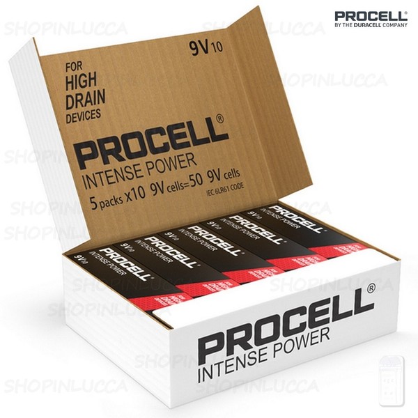 50 Procell Intense By Duracell 9V Pile Transistor 9Volt Batterie Alta Potenza-image