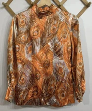 Vintage Top 1960s Psychedelic Peacock Neon XS
